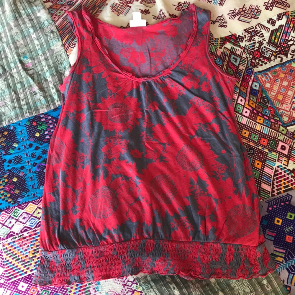 Red and gray floral tank
